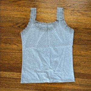 Gray Lace Trim Women's Top